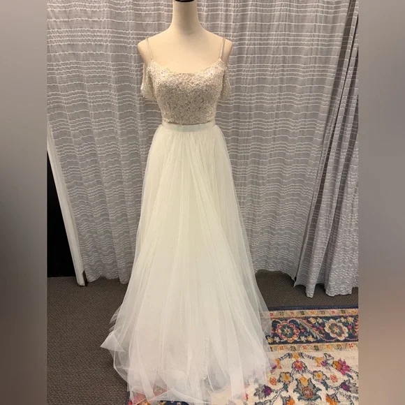Sherri Hill White and Light Blue Two-Piece Prom Dress